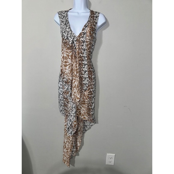 BCBGMAXAZRIA Dress Asymmetrical Sleeveless High Low Print Flowy MIDI Dress Sz S - Picture 1 of 5